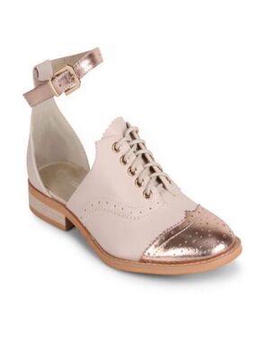 Wanted Cherub Oxford Shoes Womens Size 8 Rose Gold Metallic Ankle Strap Flats